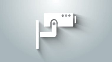 Gri arkaplanda beyaz güvenlik kamerası simgesi izole edildi. 4K Video hareketli grafik canlandırması