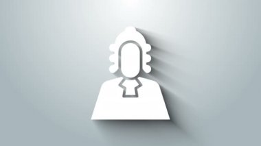 Beyaz Yargıç simgesi gri arka planda izole edildi. 4K Video hareketli grafik canlandırması