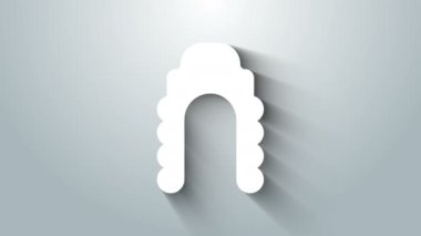 Beyaz Yargıç peruk ikonu gri arka planda izole edildi. Ortaçağ tarzı antika. 4K Video hareketli grafik canlandırması