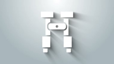 Gri arkaplanda beyaz dürbün simgesi izole edildi. Yazılım işareti bul. Casus ekipman sembolü. 4K Video hareketli grafik canlandırması