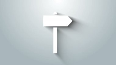 Beyaz Yol trafik tabelası. Gri arkaplanda sinyal simgesi izole edildi. İşaretçi sembolü. Sokak bilgi tabelası. Yön tabelası. 4K Video hareketli grafik canlandırması