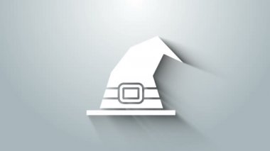 Beyaz Cadı şapkası simgesi gri arkaplanda izole edildi. Mutlu Cadılar Bayramı Partisi. 4K Video hareketli grafik canlandırması