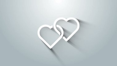 White Two Linked Hearts simgesi gri arkaplanda izole edildi. Romantik sembol, bağlanma, tutku ve düğün. Mutlu Kadın Günleri. 4K Video hareketli grafik canlandırması