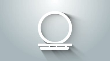 Gri arkaplanda ayna simgesi olan beyaz makyaj tozu. 8 Mart. Uluslararası Mutlu Kadınlar Günü. 4K Video hareketli grafik canlandırması