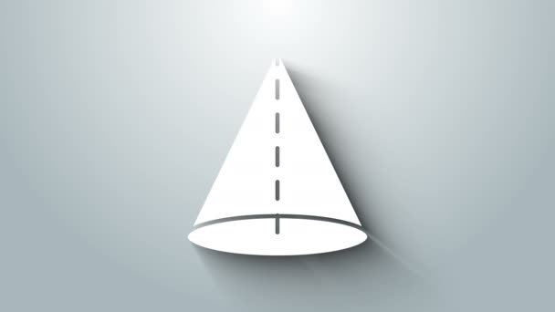 Biała ikona geometryczna stożka wyizolowana na szarym tle. Abstrakcyjny kształt. Ornament geometryczny. 4K Animacja graficzna ruchu wideo — Wideo stockowe