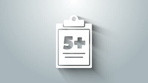 Vit Test eller examen ark ikon isolerad på grå bakgrund. Testpapper, tentamen eller enkätkoncept. 4K Video motion grafisk animation — Stockvideo