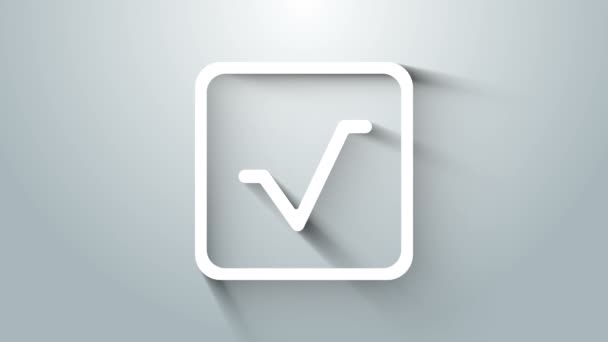 Icono de raíz cuadrada blanca aislado sobre fondo gris. Animación gráfica de vídeo 4K — Vídeo de stock