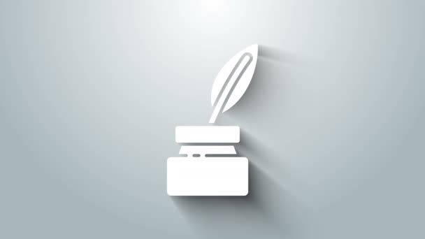 Pena branca e ícone de tinta isolado em fundo cinza. Animação gráfica em movimento de vídeo 4K — Vídeo de Stock