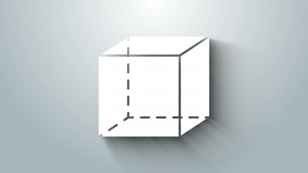 Figura geométrica branca Ícone de cubo isolado sobre fundo cinza. Forma abstrata. Ornamento geométrico. Animação gráfica em movimento de vídeo 4K — Vídeo de Stock