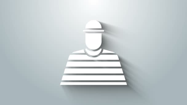 Biała ikona więźnia odizolowana na szarym tle. 4K Animacja graficzna ruchu wideo — Wideo stockowe