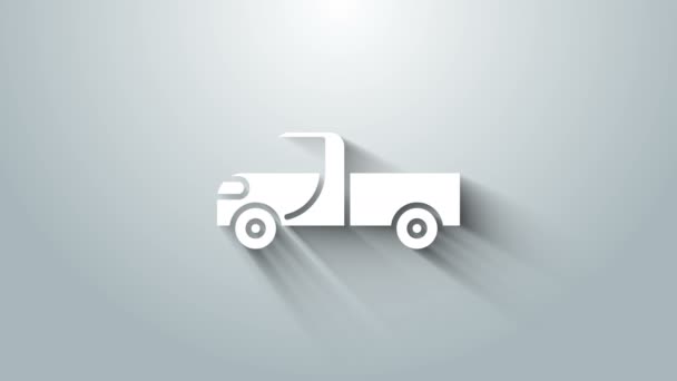 White Pickup truck ikona izolované na šedém pozadí. Grafická animace pohybu videa 4K — Stock video