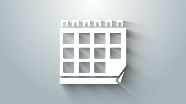 Fehér naptár ikon elszigetelt szürke háttér. Eseményemlékeztető szimbólum. 4K Videó mozgás grafikus animáció — Stock videók