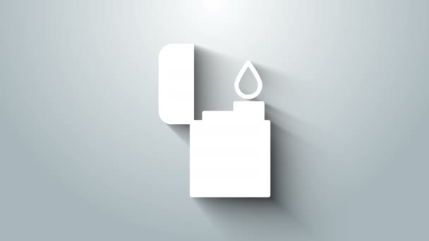 Icono de encendedor blanco aislado sobre fondo gris. Animación gráfica de vídeo 4K — Vídeos de Stock