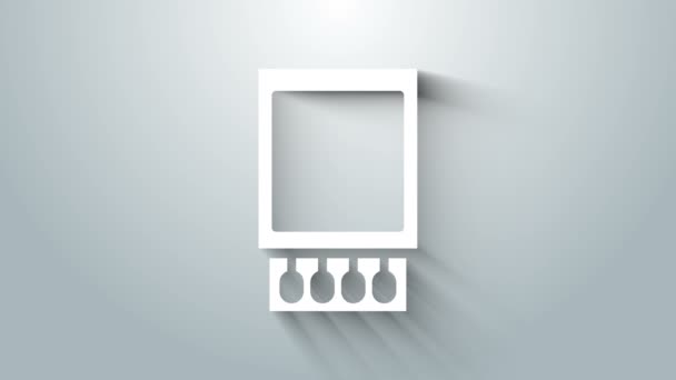 White Otevřít krabičku od sirek a shoduje se s ikonou izolovanou na šedém pozadí. Grafická animace pohybu videa 4K — Stock video
