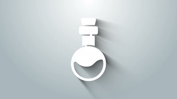 Biała butelka z ikoną miłosnego eliksiru na szarym tle. Symbolem Walentynek. 4K Animacja graficzna ruchu wideo — Wideo stockowe