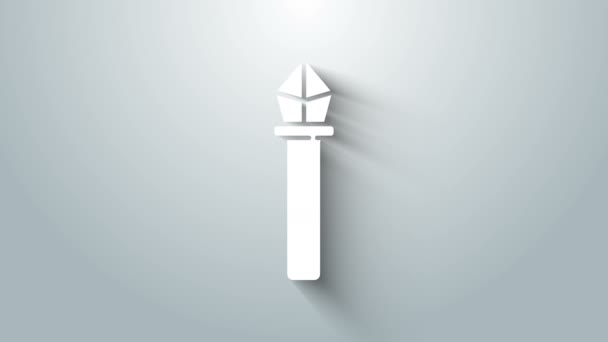 White Magic staff icon isolated on grey background. Magic wand, scepter, stick, rod. 4K Video motion graphic animation — Stock Video
