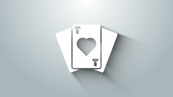 Icona delle carte da gioco bianche isolata su sfondo grigio. Gioco d'azzardo. Animazione grafica 4K Video motion — Video Stock