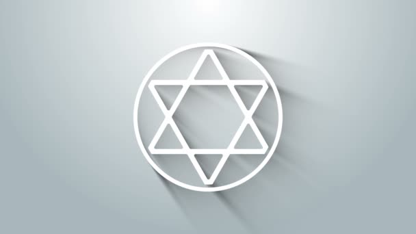 Икона "Белая звезда Давида" выделена на сером фоне. Еврейский символ религии. Символ Израиля. Видеографическая анимация 4K — стоковое видео