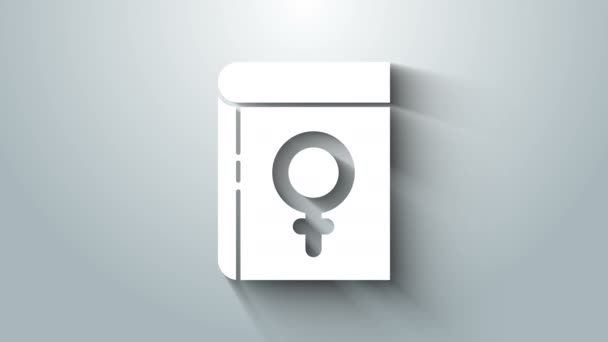 Gri arkaplanda izole edilmiş kadın ikonu hakkında beyaz kitap. 8 Mart. Uluslararası Mutlu Kadınlar Günü. 4K Video hareketli grafik canlandırması — Stok video