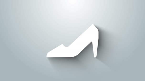 Białe damskie buty z ikoną wysokiego obcasa na szarym tle. 8 marca. Międzynarodowy Dzień Szczęśliwych Kobiet. 4K Animacja graficzna ruchu wideo — Wideo stockowe
