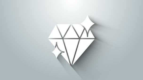 Fehér gyémánt ikon elszigetelt szürke háttérrel. Ékszer szimbólum. Ékkő. Március 8. Boldog Nők Nemzetközi Napja. 4K Videó mozgás grafikus animáció — Stock videók
