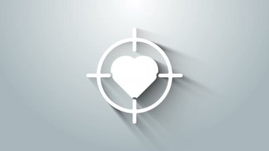 Dartların ortasında beyaz kalp hedef belirleme simgesi gri arkaplanda izole edildi. Uluslararası Mutlu Kadınlar Günü. 4K Video hareketli grafik canlandırması