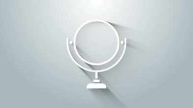 Beyaz yuvarlak makyaj aynası ikonu gri arkaplanda izole edilmiş. 8 Mart. Uluslararası Mutlu Kadınlar Günü. 4K Video hareketli grafik canlandırması