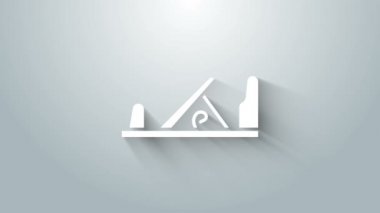 Gri arka planda izole edilmiş marangoz el yapımı ikon için beyaz ahşap uçak aracı. Ortak düzlem. 4K Video hareketli grafik canlandırması