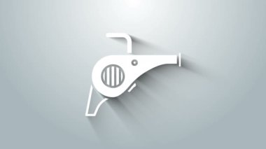 Beyaz Yaprak bahçe üfleyici simgesi gri arkaplanda izole edildi. 4K Video hareketli grafik canlandırması