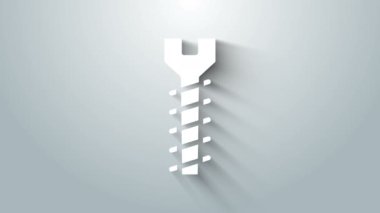 Beyaz Metalik vida simgesi gri arkaplanda izole edilmiş. 4K Video hareketli grafik canlandırması