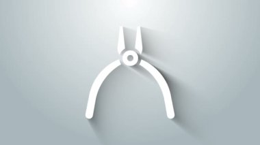 Beyaz Pense araç simgesi gri arkaplanda izole edildi. Pense endüstriyel mekanik su tesisatında çalışıyor. 4K Video hareketli grafik canlandırması