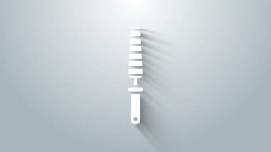 Gri arkaplanda ağaç simgesi için beyaz keski aracı izole edildi. 4K Video hareketli grafik canlandırması