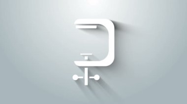 Gri arkaplanda beyaz klemp ve vida araç simgesi izole. Çilingir aleti. 4K Video hareketli grafik canlandırması