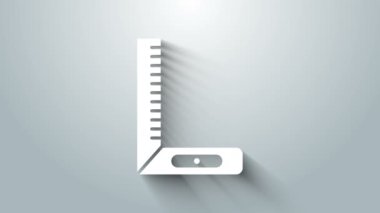 Beyaz Köşeli cetvel simgesi gri arkaplanda izole edildi. Yerleşim alanı, açı cetvel, marangozluk, ölçüm aletleri, ölçek. 4K Video hareketli grafik canlandırması