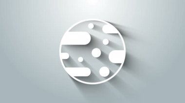 Beyaz Gezegen Mars simgesi gri arkaplanda izole edildi. 4K Video hareketli grafik canlandırması