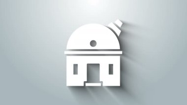 Beyaz Astronomik Gözlemevi simgesi gri arkaplanda izole edildi. Teleskoplu bir gözlemevi. Bilimsel kurum. 4K Video hareketli grafik canlandırması