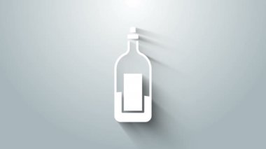 Gri arkaplanda beyaz şarap ikonu var. 4K Video hareketli grafik canlandırması