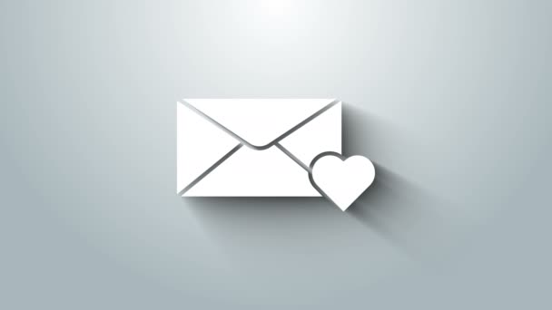 Witte envelop met 8 maart icoon geïsoleerd op grijze achtergrond. Boodschap liefde. Brief liefde en romantiek. Internationale Gelukkige Vrouwendag. 4K Video motion grafische animatie — Stockvideo