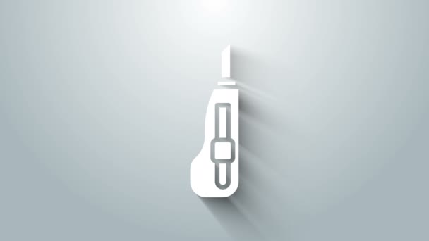 Icona coltello cancelleria bianco isolato su sfondo grigio. Tagliacarte da ufficio. Animazione grafica 4K Video motion — Video Stock