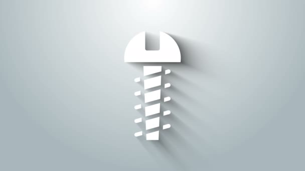 White Metallic screw icon isolated on grey background. 4K Video motion graphic animation — Stock Video