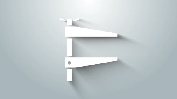 Значок инструмента White Clamp выделен на сером фоне. Слесарь. Видеографическая анимация 4K — стоковое видео