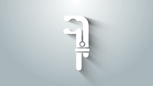 Fehér bilincs szerszám ikon elszigetelt szürke háttér. Lakatos szerszám. 4K Videó mozgás grafikus animáció — Stock videók