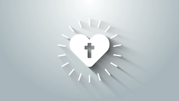 Λευκή χριστιανική σταυρό και την καρδιά εικόνα απομονώνονται σε γκρι φόντο. Καλό Πάσχα. 4K Γραφική κίνηση κίνησης βίντεο — Αρχείο Βίντεο