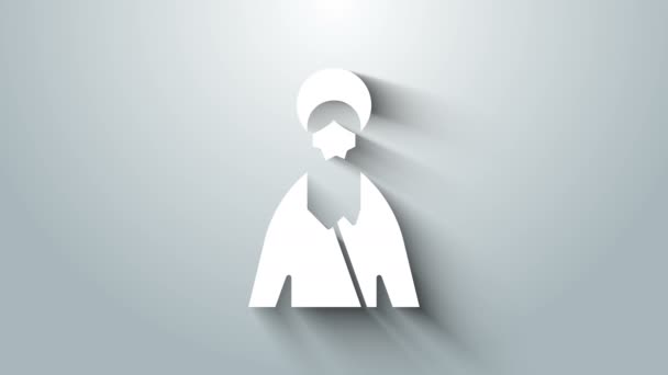 Biała ikona Jezusa Chrystusa odizolowana na szarym tle. 4K Animacja graficzna ruchu wideo — Wideo stockowe