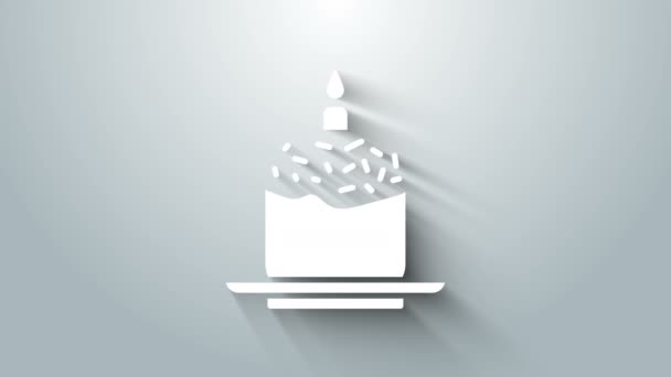 Pastel de Pascua blanco y el icono de la vela aislado sobre fondo gris. Feliz Pascua. Animación gráfica de vídeo 4K — Vídeo de stock