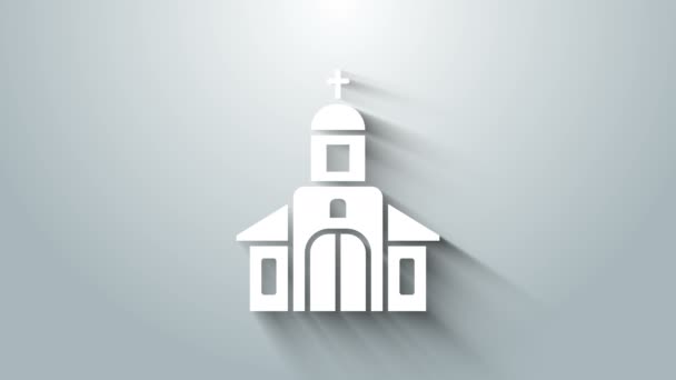Ícone de construção da Igreja Branca isolado no fundo cinza. Igreja Cristã. Religião da igreja. Animação gráfica em movimento de vídeo 4K — Vídeo de Stock