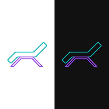 Güneş yatağı simgesi beyaz ve siyah arkaplanda izole edildi. Güneş şezlongu. Renkli taslak konsepti. Vektör.