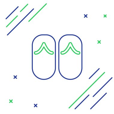 Satır Terlik simgesi beyaz arkaplanda izole edildi. Plaj terlikleri tabelası. Renkli taslak konsepti. Vektör.