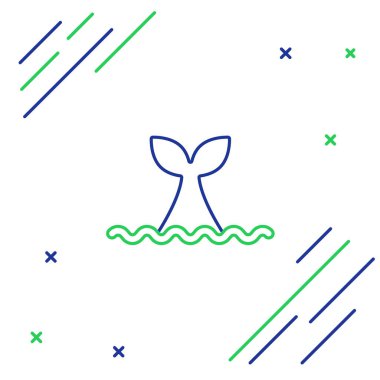 Okyanus dalgası ikonundaki çizgi balina kuyruğu beyaz arka planda izole edildi. Renkli taslak konsepti. Vektör.