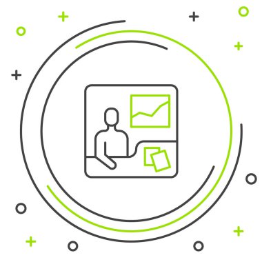 Çizgi Ticaret kursları simgesi beyaz arkaplanda izole edildi. Uzaktan öğrenme finans yönetimi, hisse senedi piyasalarında mal alıp satma. Renkli taslak konsepti. Vektör.